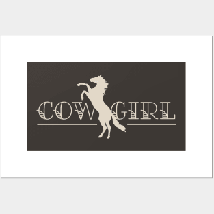 "Cowgirl" with Rearing Stallion Horse Silhouette Design Posters and Art